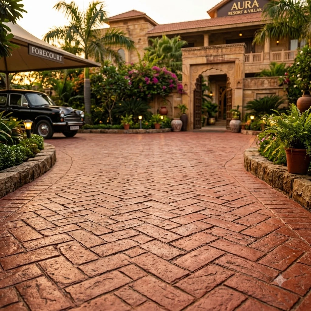 Brick Red Stamped Concrete Flooring