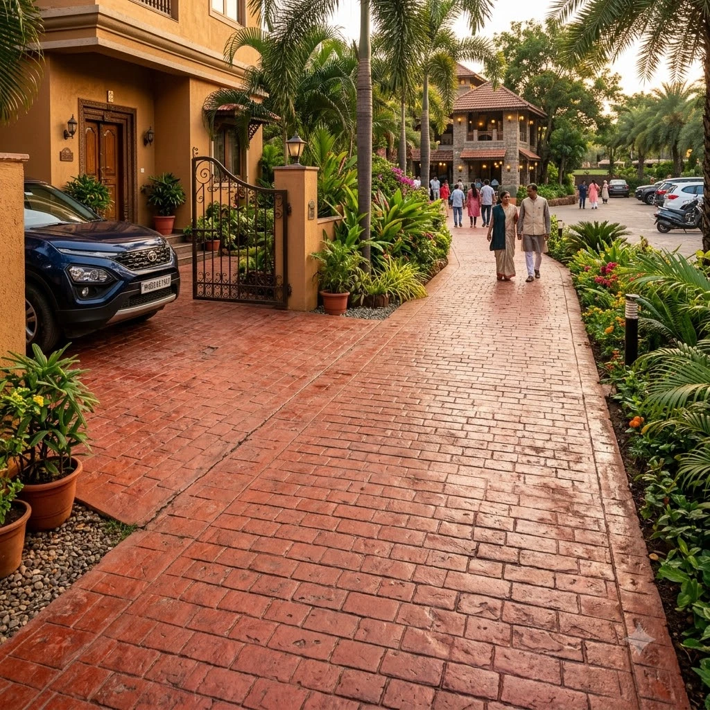 Brick Red Stamped Concrete Flooring - Image 3