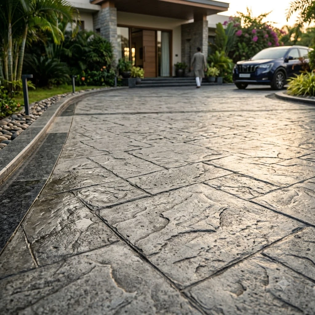 French Grey Stamped Concrete Flooring