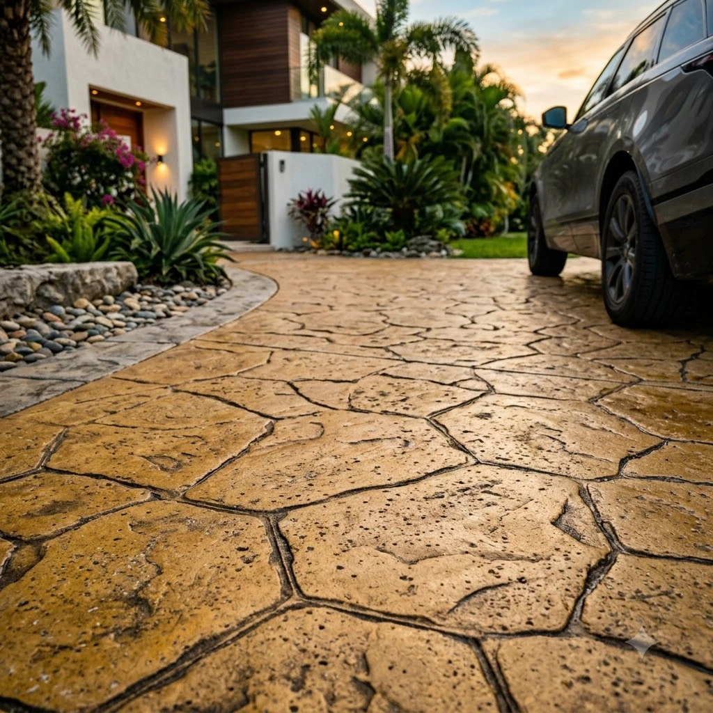 Mustard Stamped Concrete Flooring